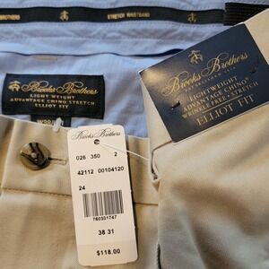 Brooks‎ Brothers Elliot Fit Mens 38x31 Pleated Khaki Pants Cuffed Chino Stretch